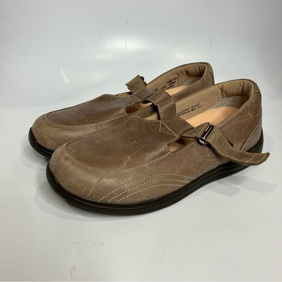 Drew lilac T-strap Velcro shoes tan leather orthotic shoes size 7W - Picture 4 of 8